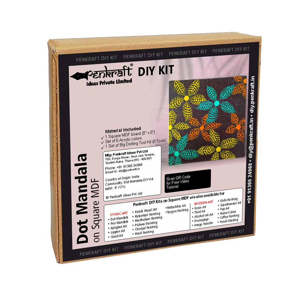 Dot Mandala on MDF Square Board DIY Kit by Penkraft